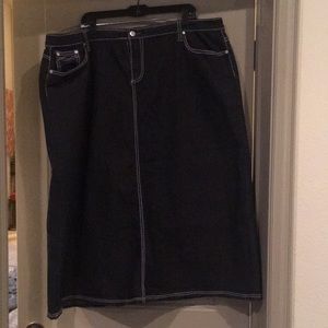 Long black denim skirt